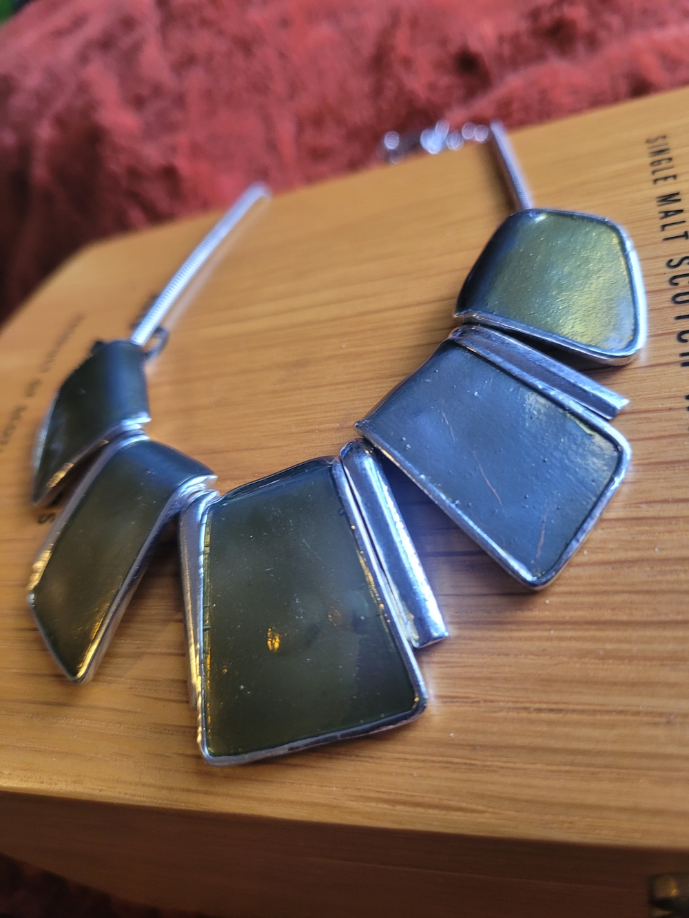 Statement Green Geometric Pendant Necklace - Boho core Gypsy Hippie Fun